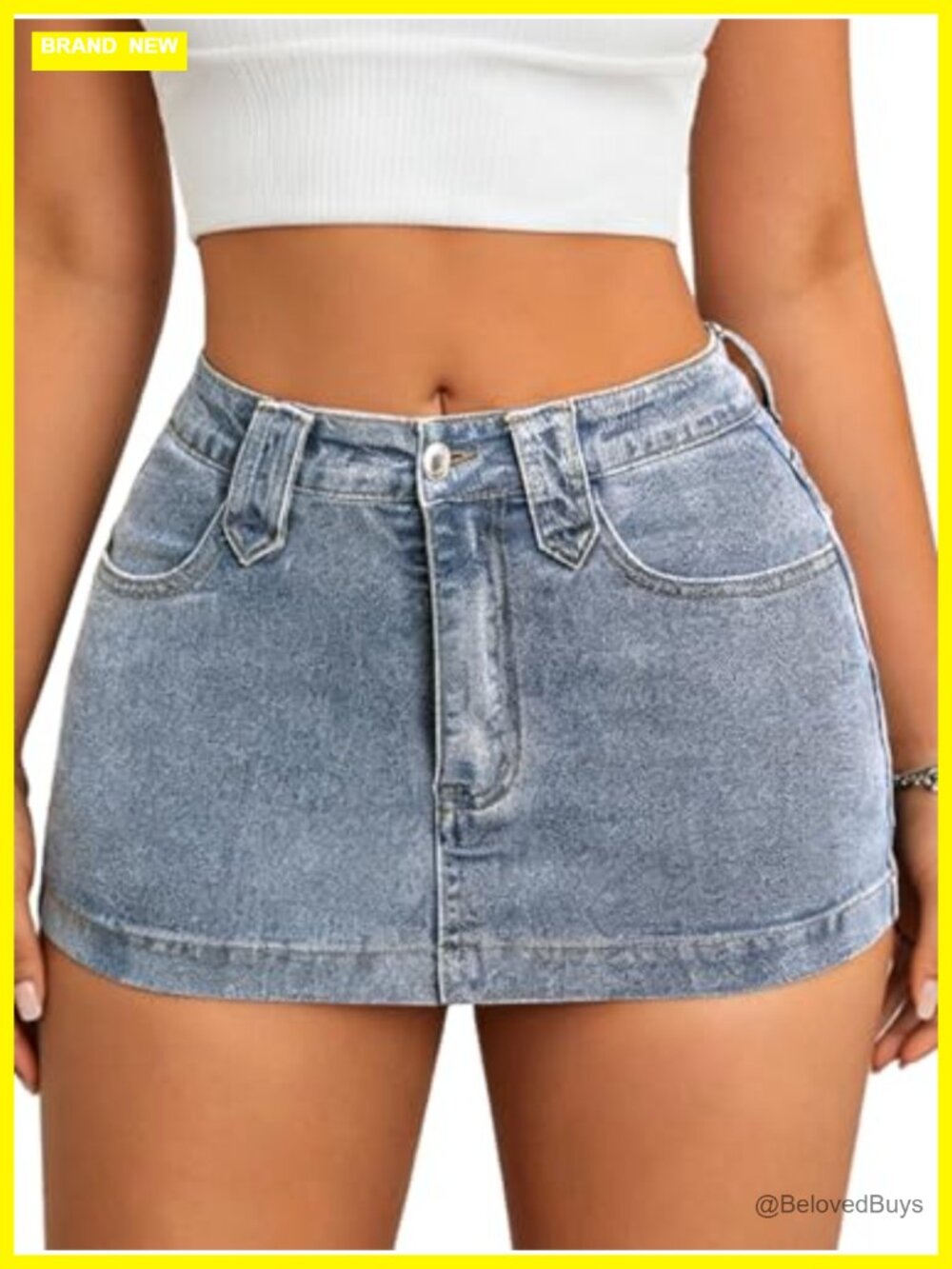 Women Bow Back Denim Mini Skirt Stretch Bodycon with Pockets